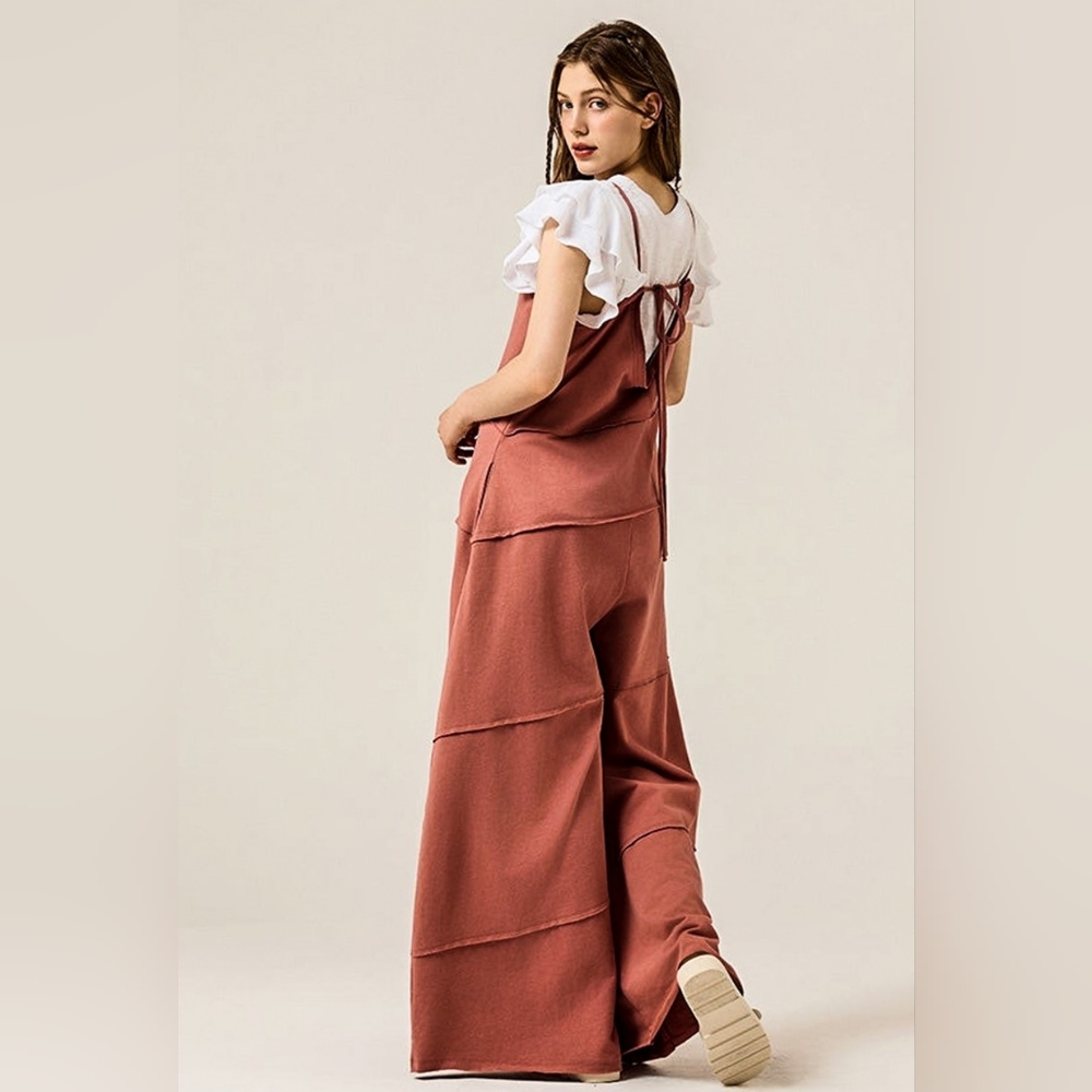 125 | Terra Cotta Wide Leg Raw-Edge Jumpsuit